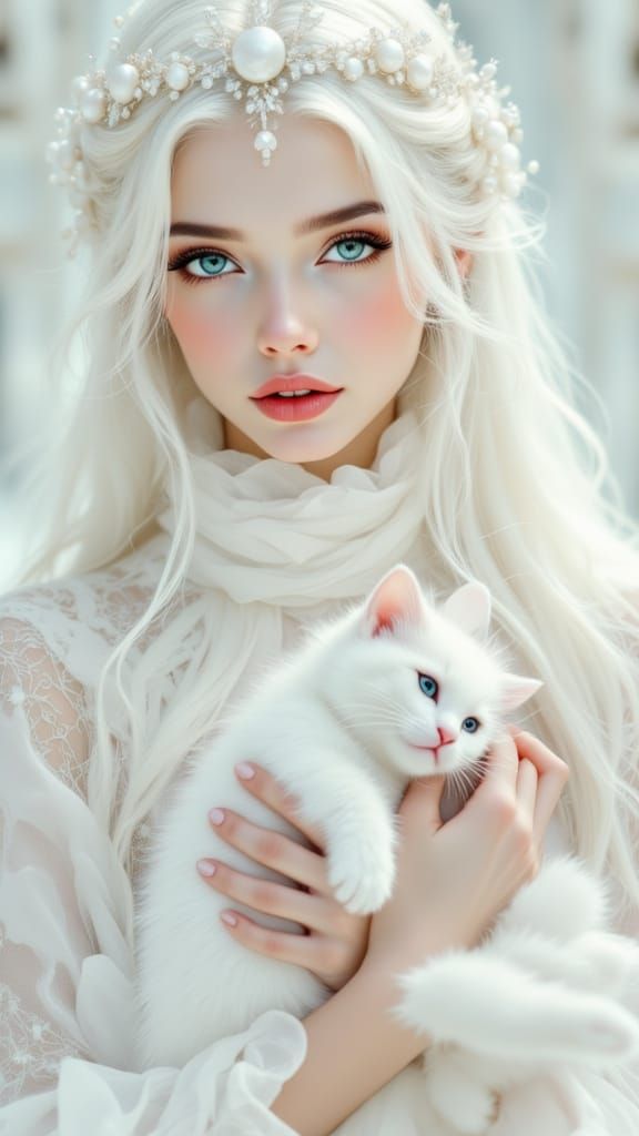 Woman with Cat in Pre-Raphaelite Style