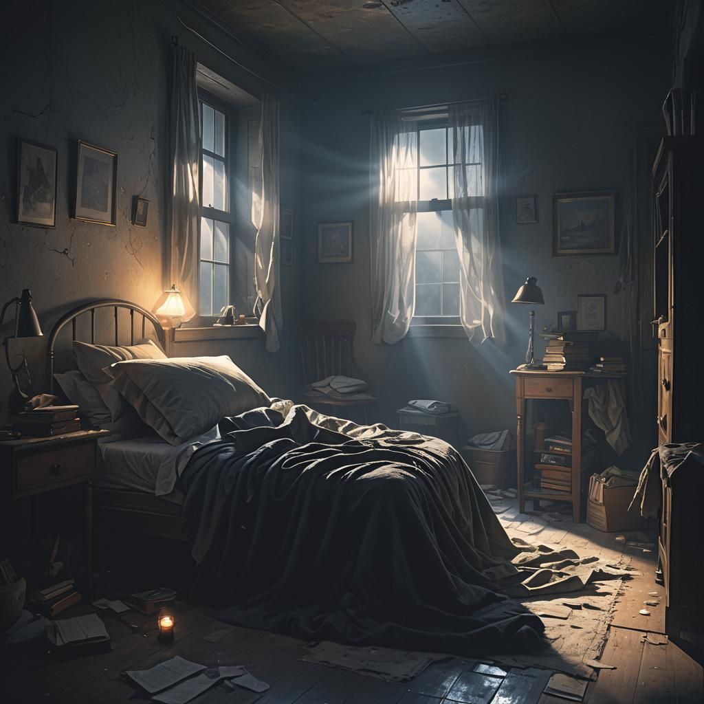 Ethereal Moonlight Illuminates Abandoned Dormitory in Dark F...