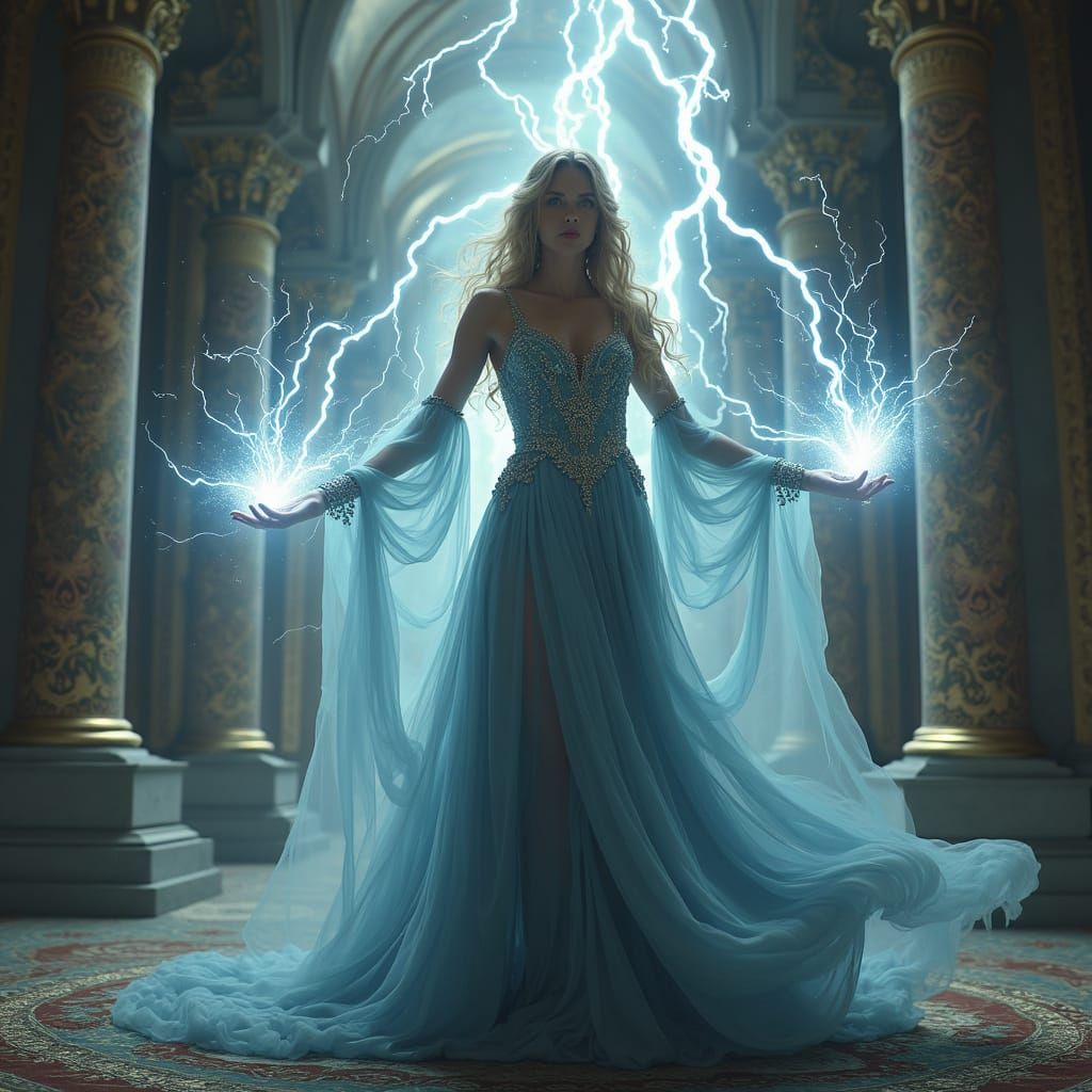 Sorceress Goddess Circe Conduces Lightning Spell