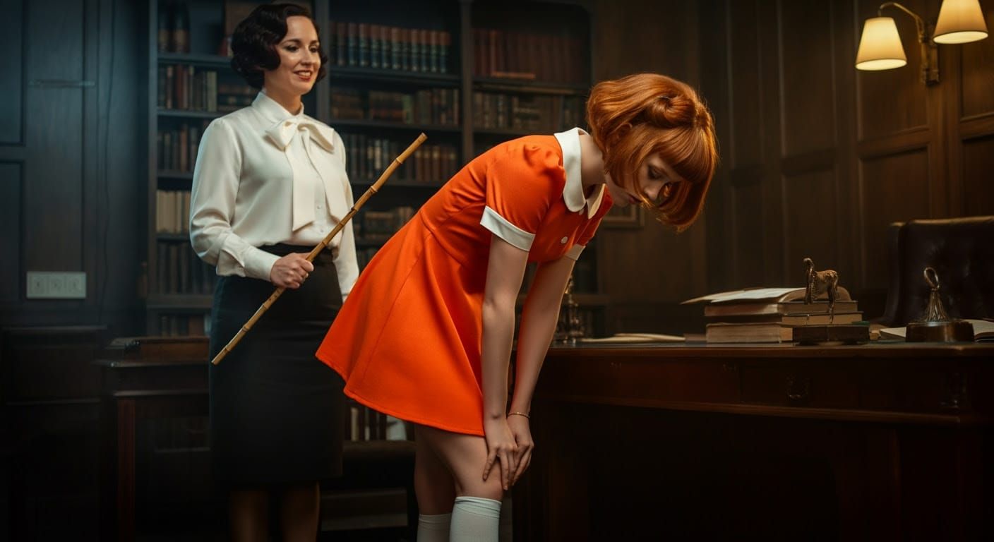 Retro Headmistress Confronts Prim Young Woman in Chic Micro....