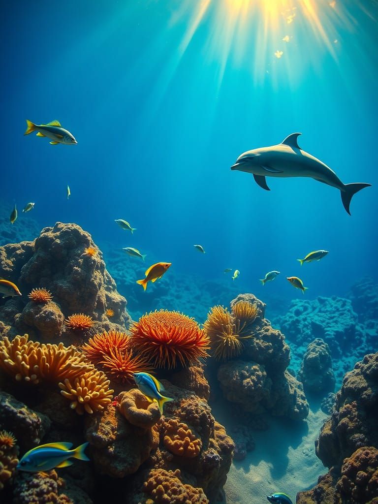 Enchanted Coral Reef Unfolds Under Golden Sunlight