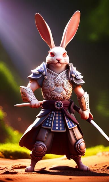 Samurai Rabbit Warrior in Hyperrealistic Splash Art