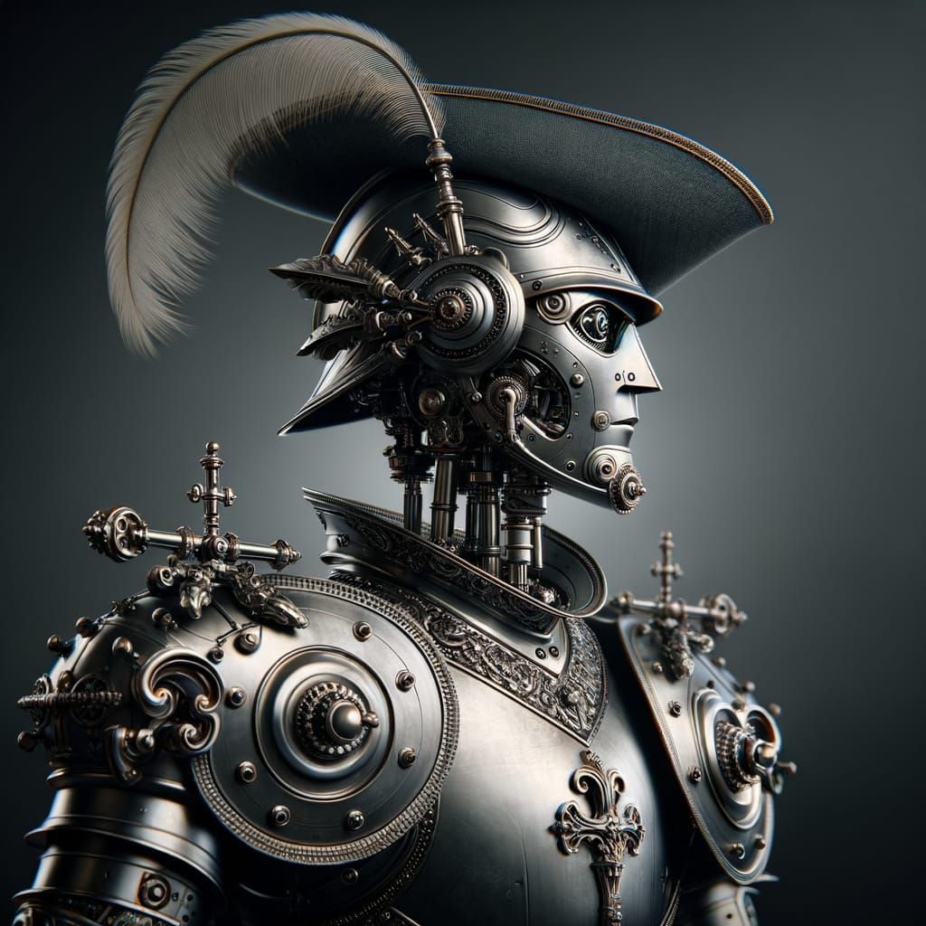Historical Twist: "A classic Renaissance portrait of a robot knight"