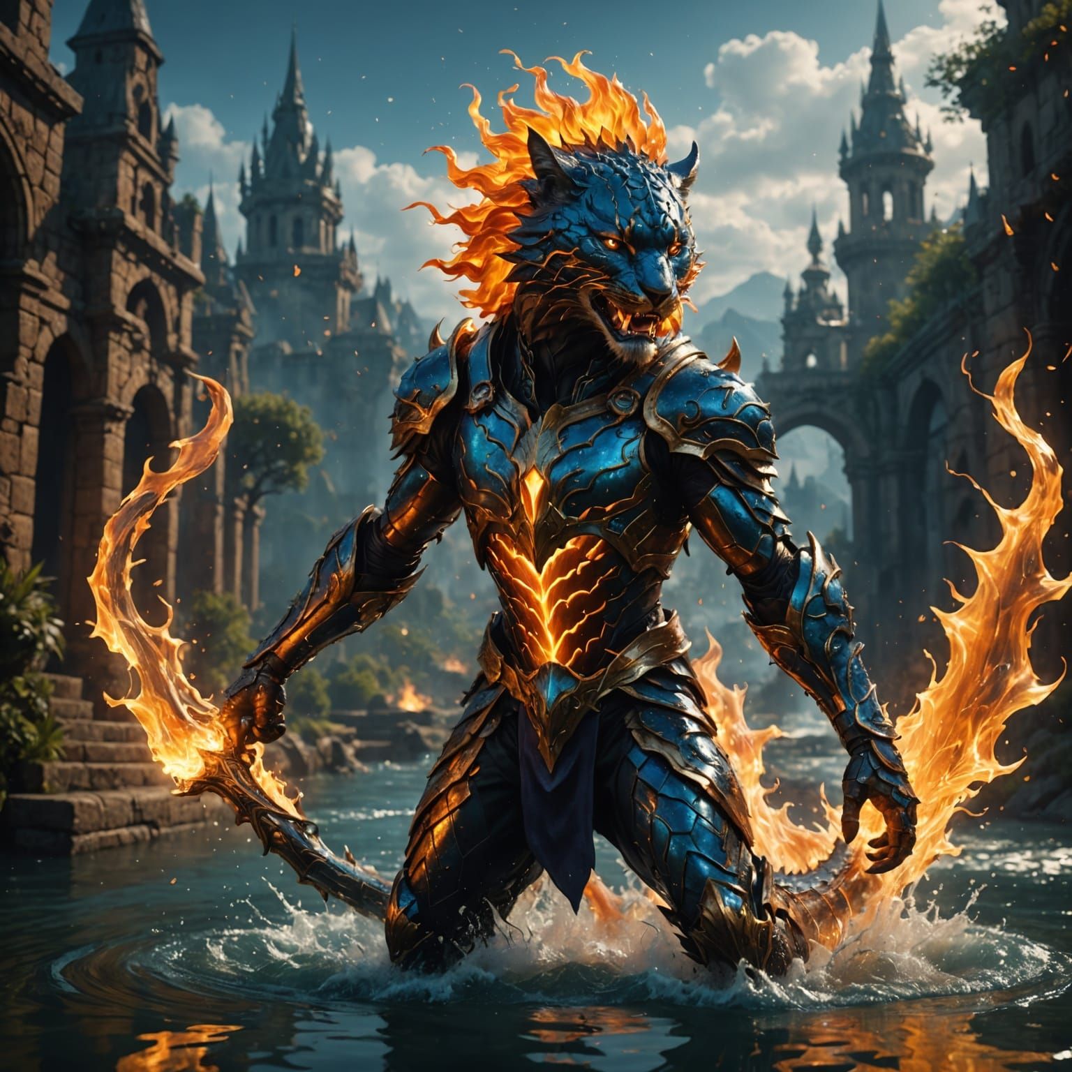 Cheetah Leaping Before Screen with Reflected Elements