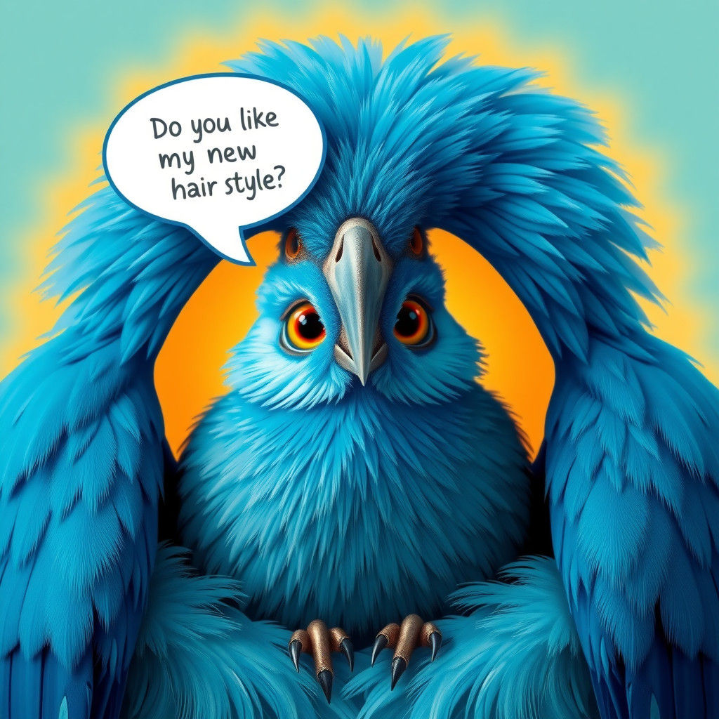 Blooper - Blue bird with fancy feathers