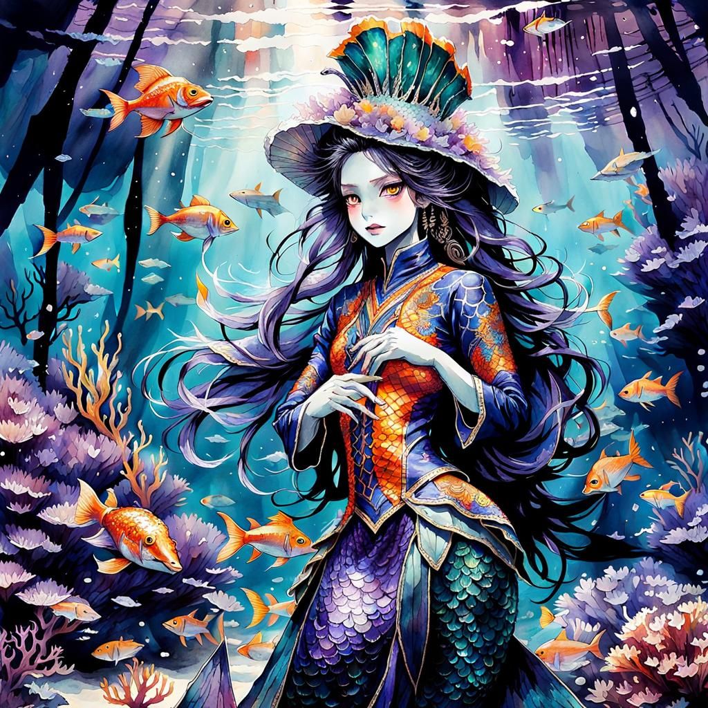 Mystical Mermaid in Delicate Watercolor Art