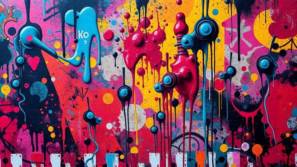 Colorful Punk Retro Grunge Background in Mixed Media Style