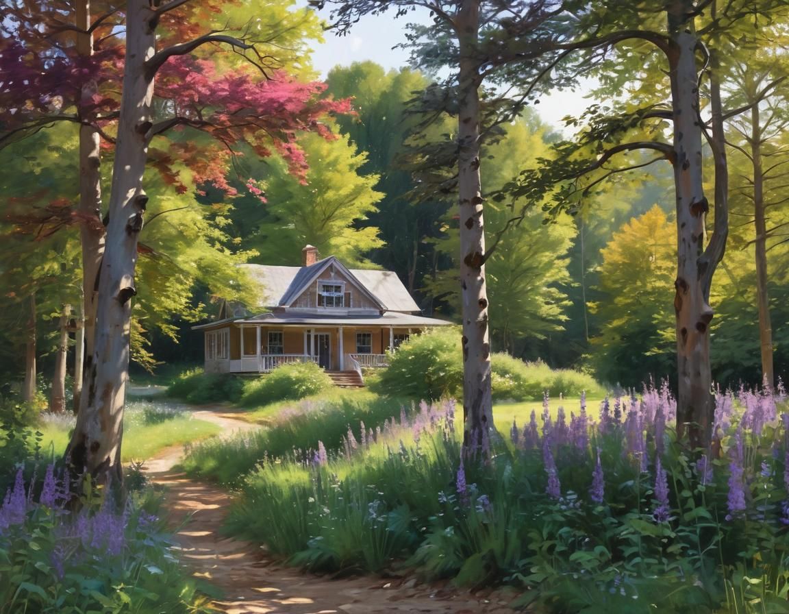 Painterly Landscape with Cabin in Sargent Style