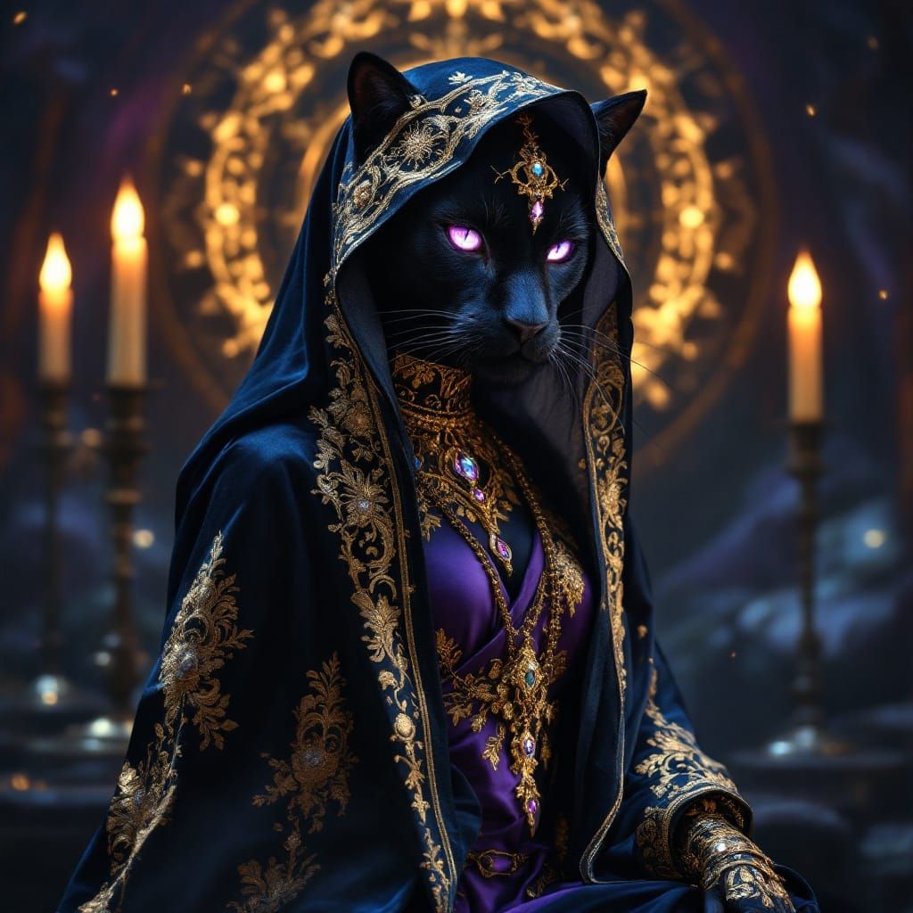 Mystical Rakshasa Goddess in Midnight Blue and Purple Silks