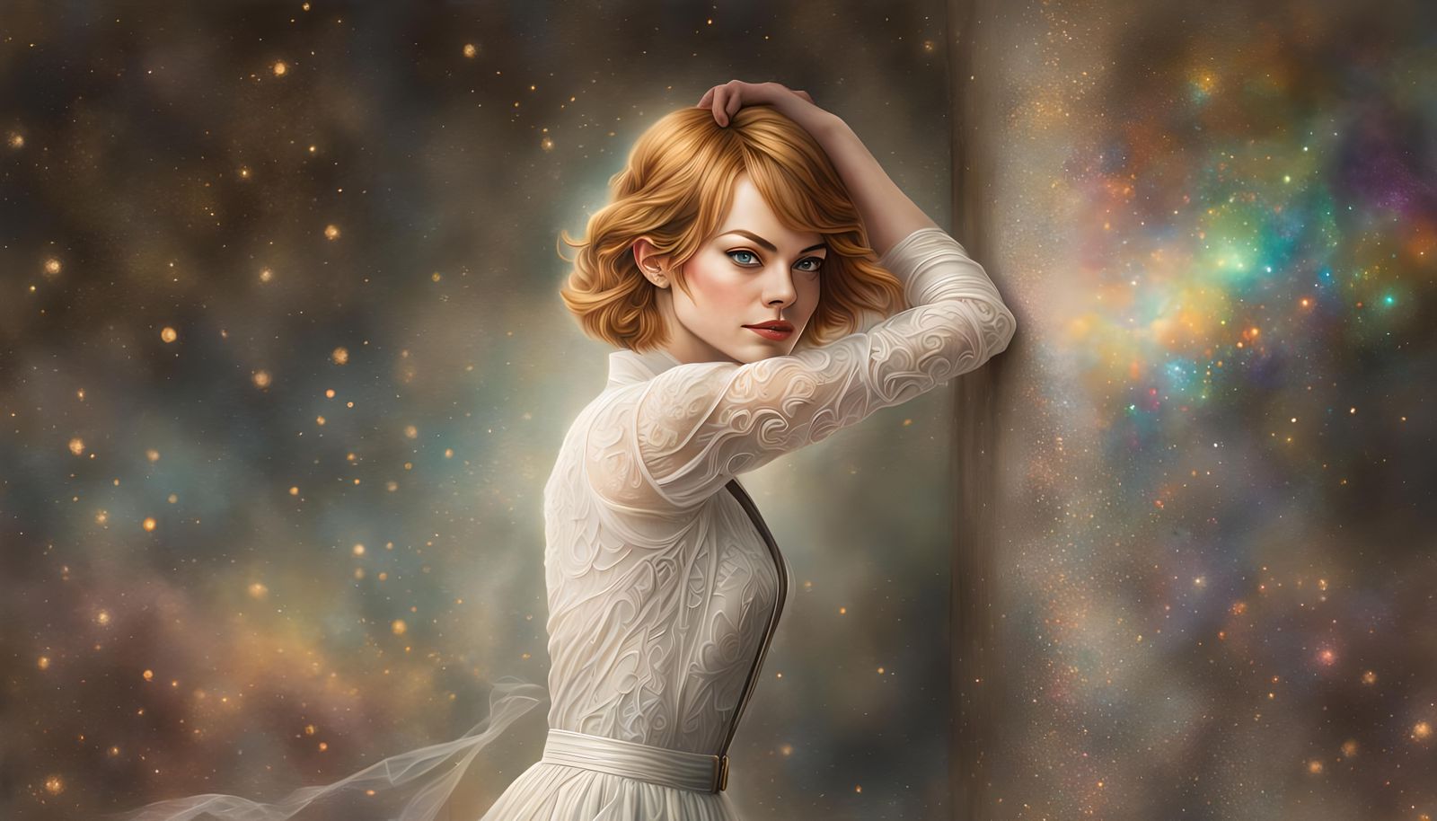 Young modern Emma Stone with flaxen Blond hair