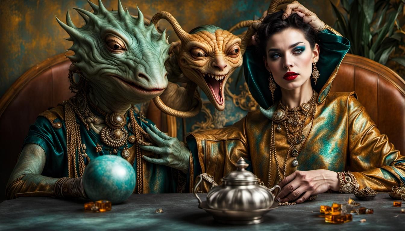 Extravagant Aliens in Cosmic Dreamscape: Photorealistic Art
