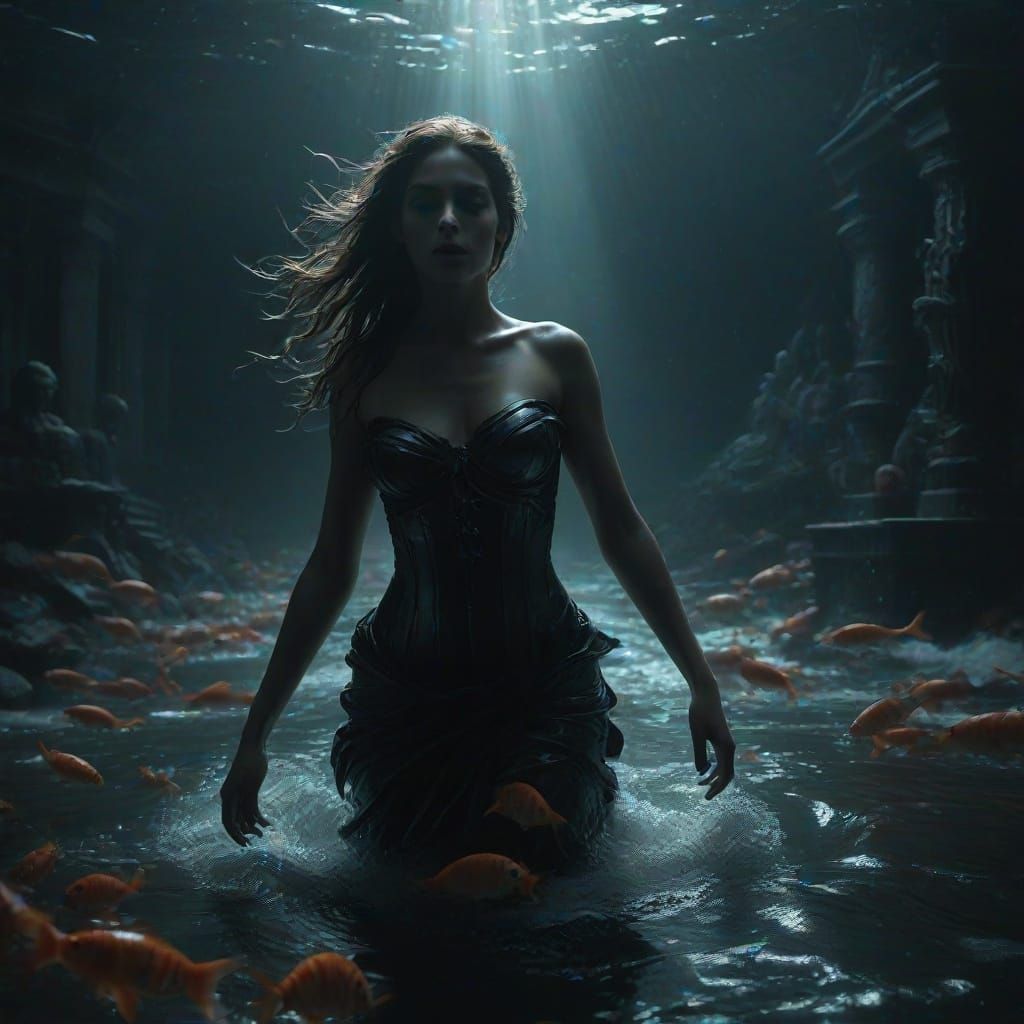 Ethereal Mannerist Zombie Mermaid in Oceanscape