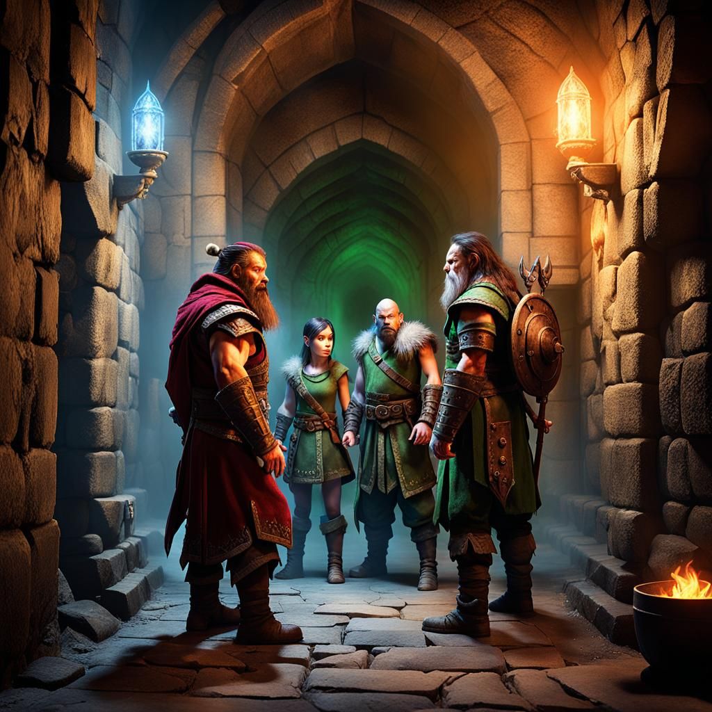 Fantasy Adventurers Gaze at Interplanar City Portal