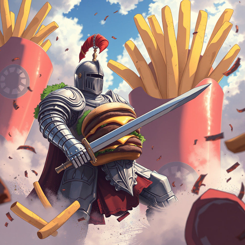 Hamburger Knight vs Giant Fries: Anime Key Visual
