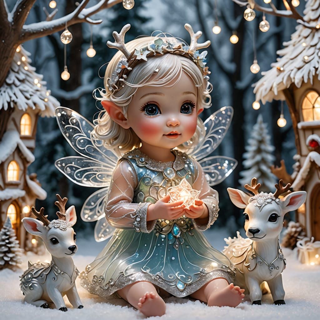 Magical Christmas Wonderland with Glass Fairy and Reindeer