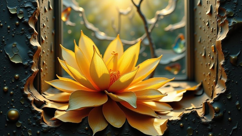 Sparkling Lotus Reflected Through Broken Glass