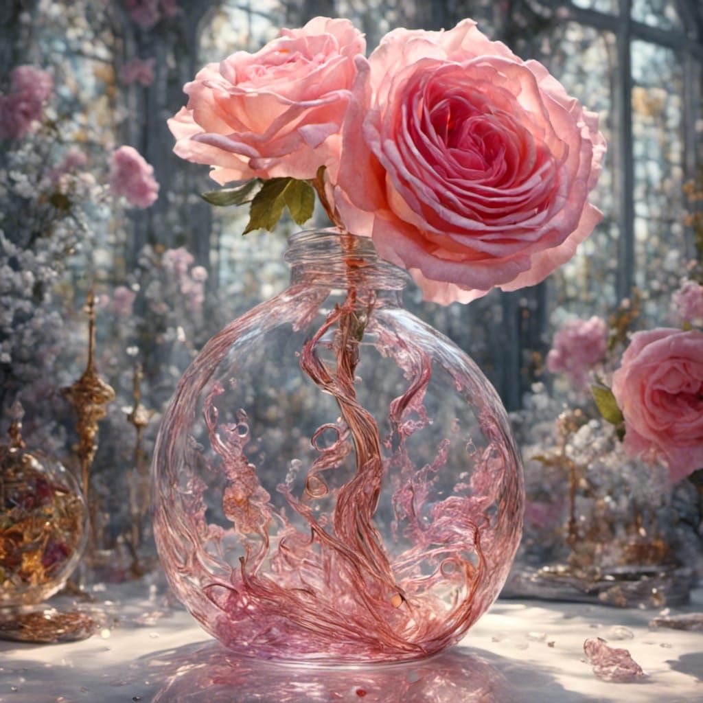 Luminous Glass Rose with 3D Shading
