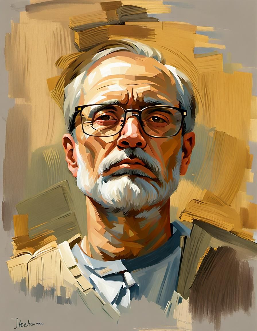 Impressionistic Portrait of Man Reading a Book