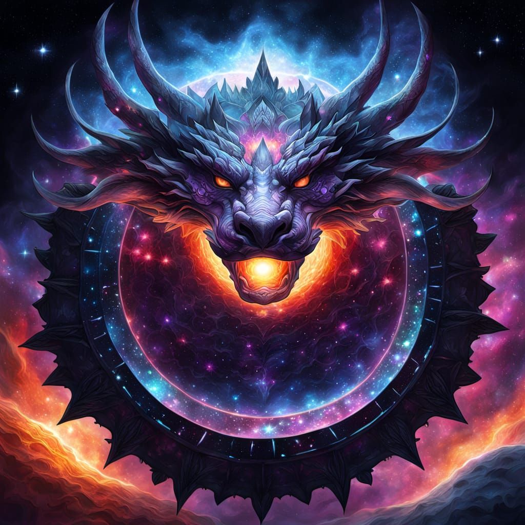 Celestial Dragon Soars Through Cosmic Voids in Vibrant Purpl...