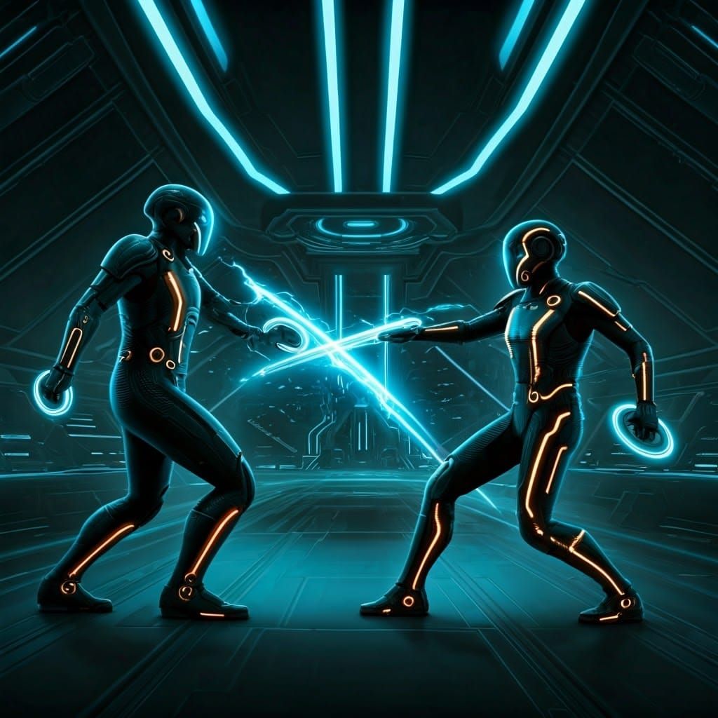 Dystopian Grid Warriors Engage in Epic Battle