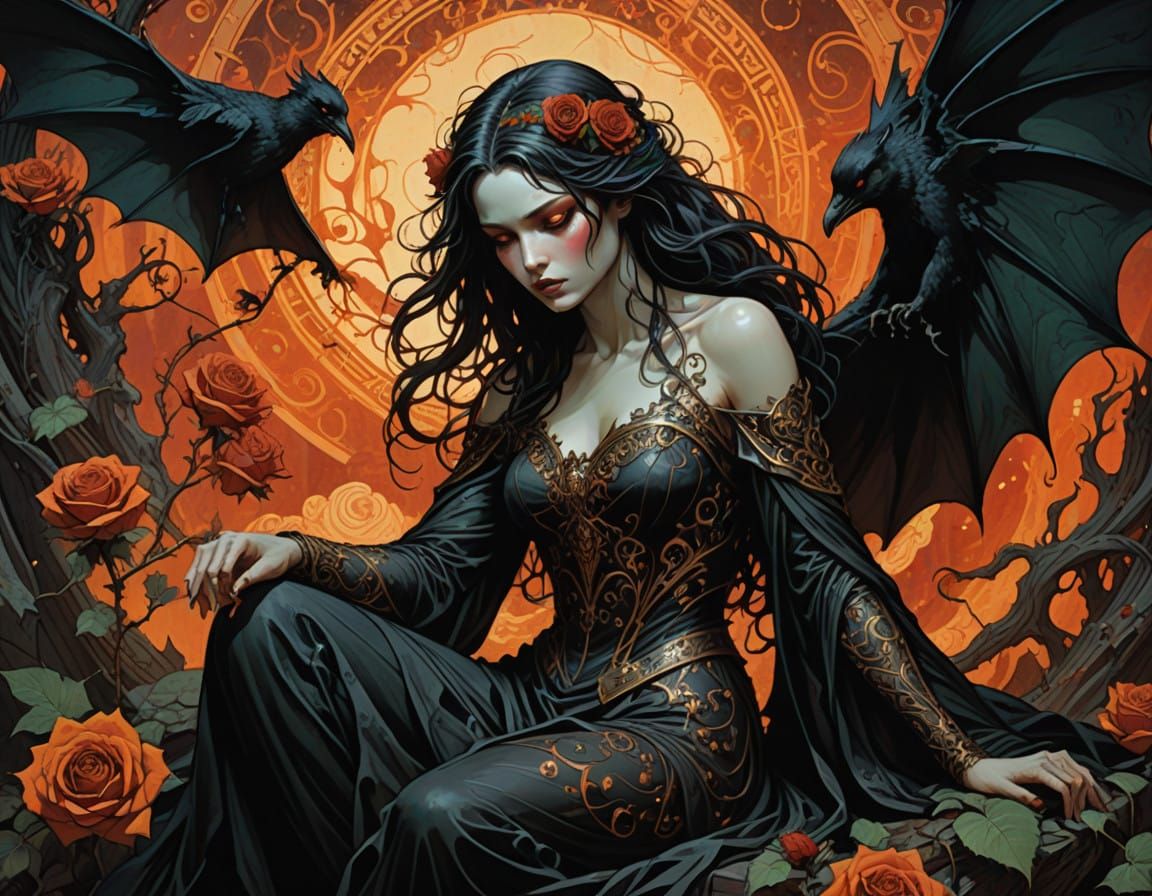 Mystical Fairy in Haunting Ink Art