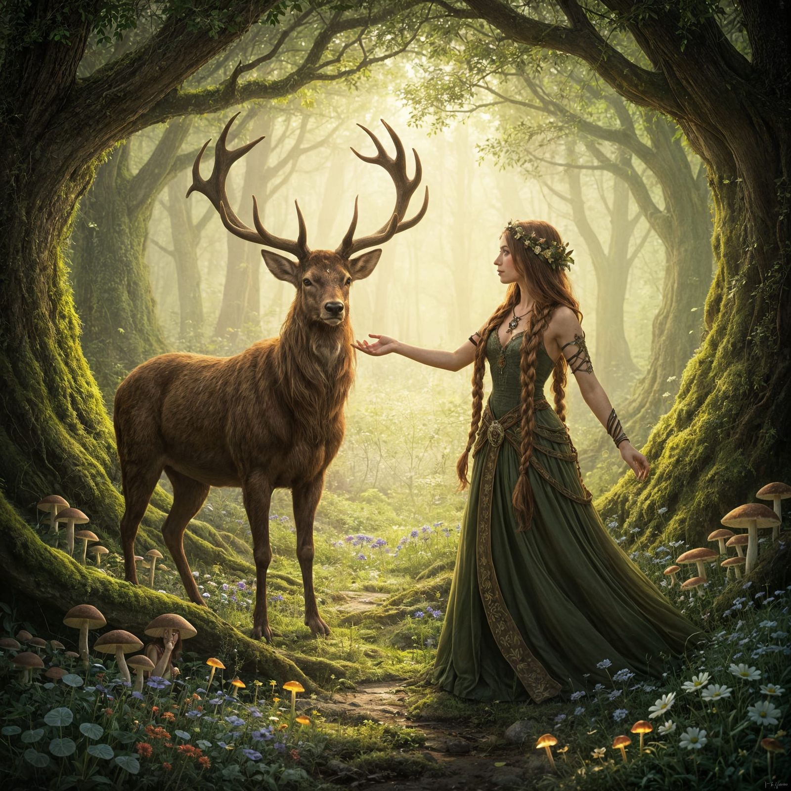 Auburn Haired Druidess in Fantasy Forest