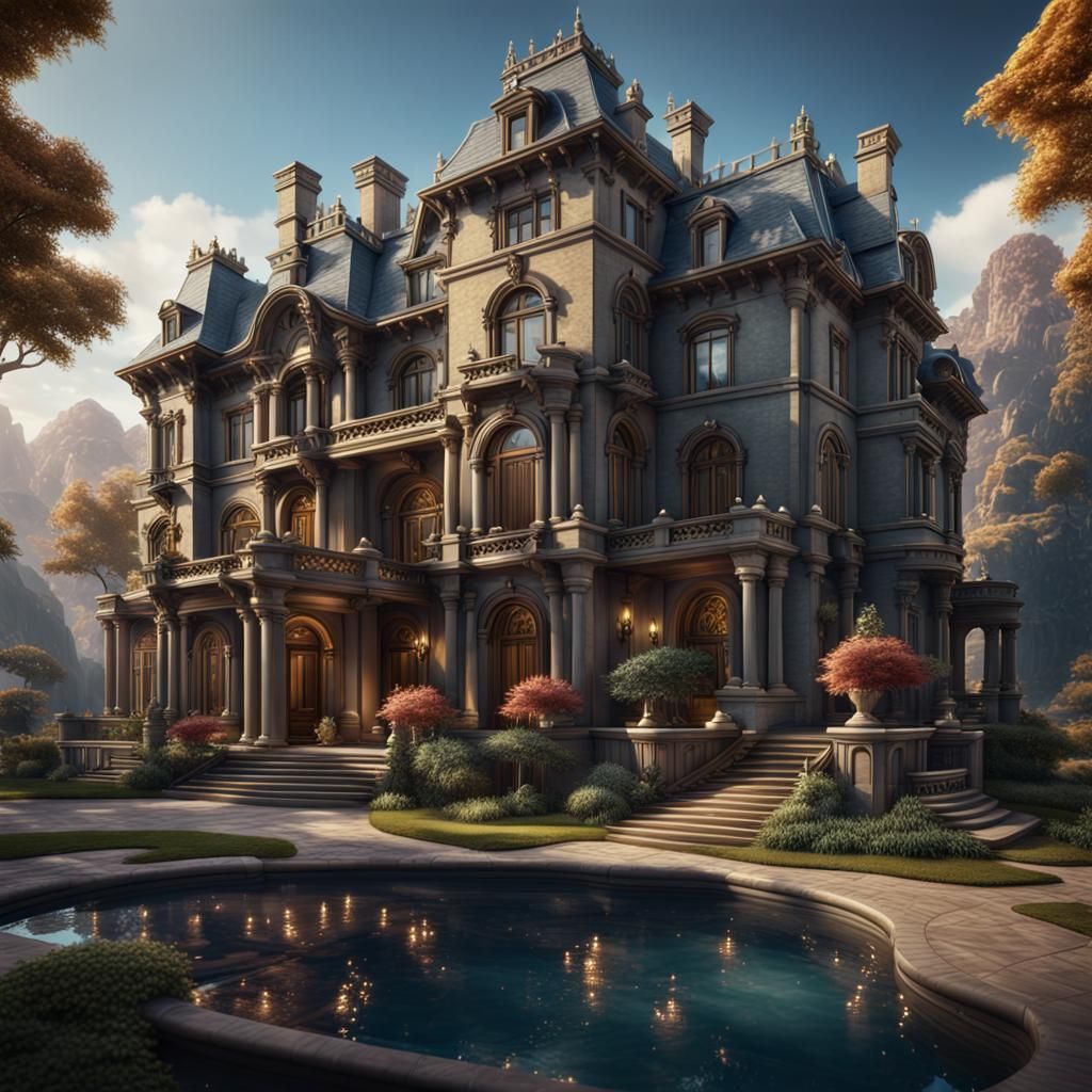 Luxurious Mansion: Detailed Matte Painting in 8K