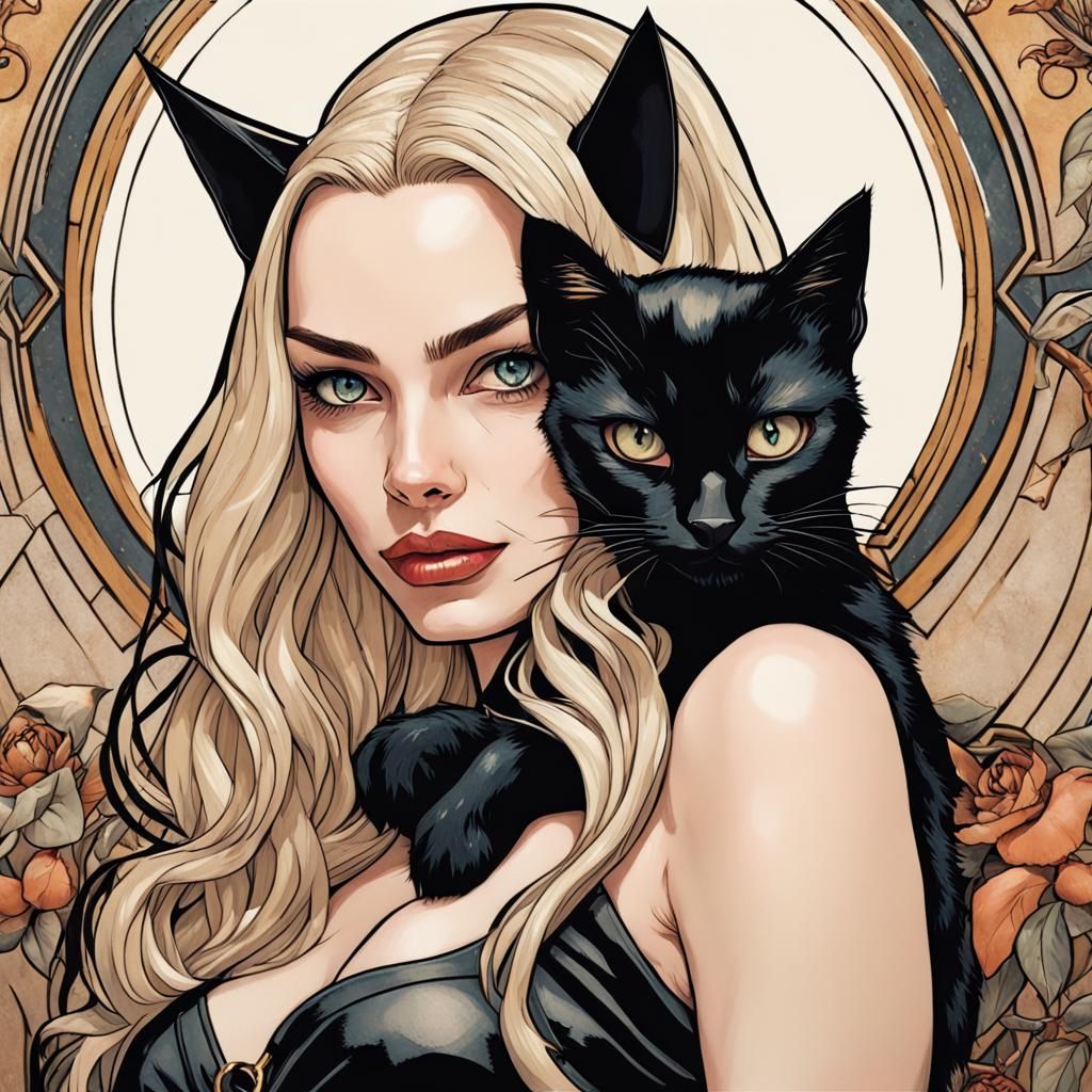 Gothic Catwoman Portrait with Cats, CG Society Art