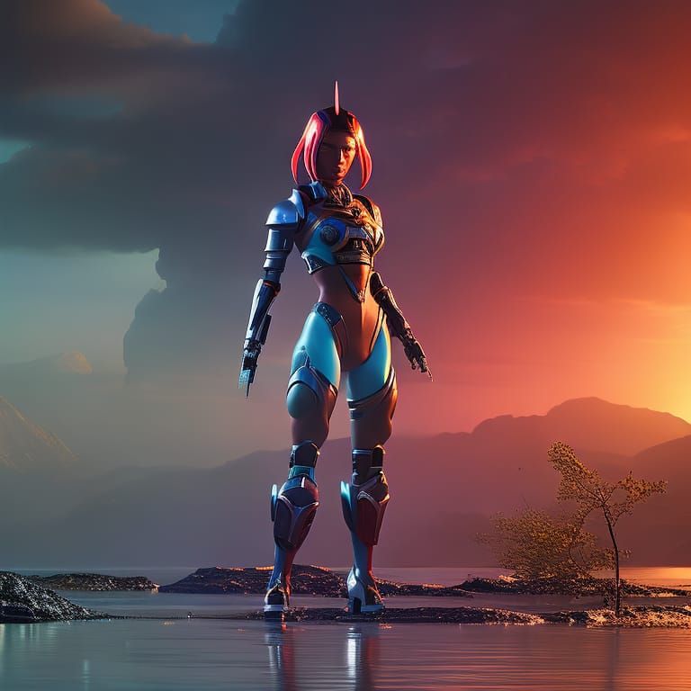 Android Girl in Colorful Suit, Digital Art