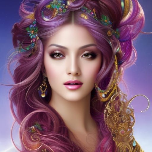 Joyful Mestizo Face in Iridescent Digital Art