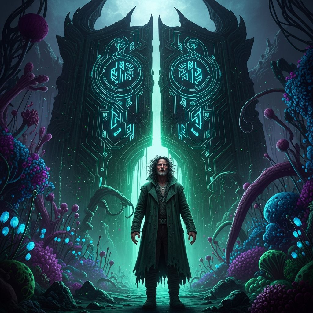 Otherworldly Gate on Alien Planet in Dark Fantasy Style