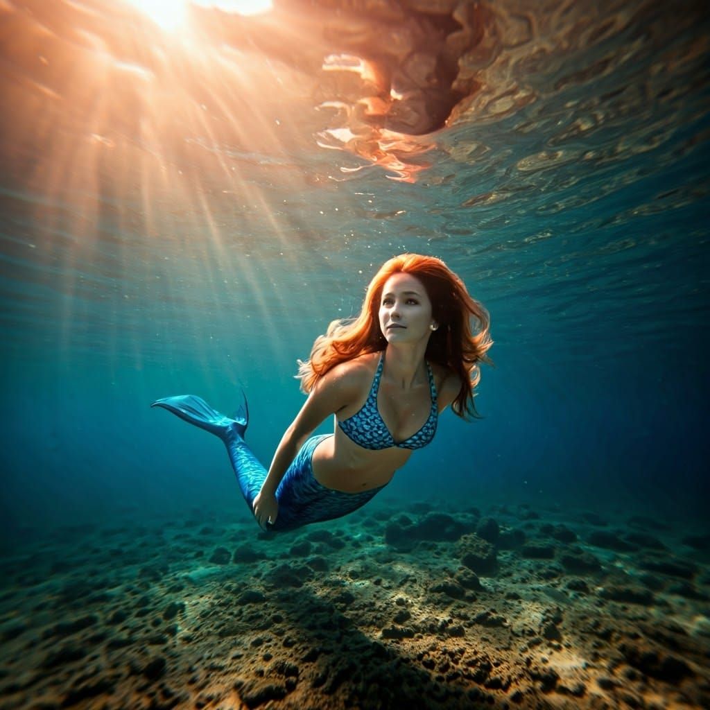 Ethereal Underwater Portrait of Woman with Tail