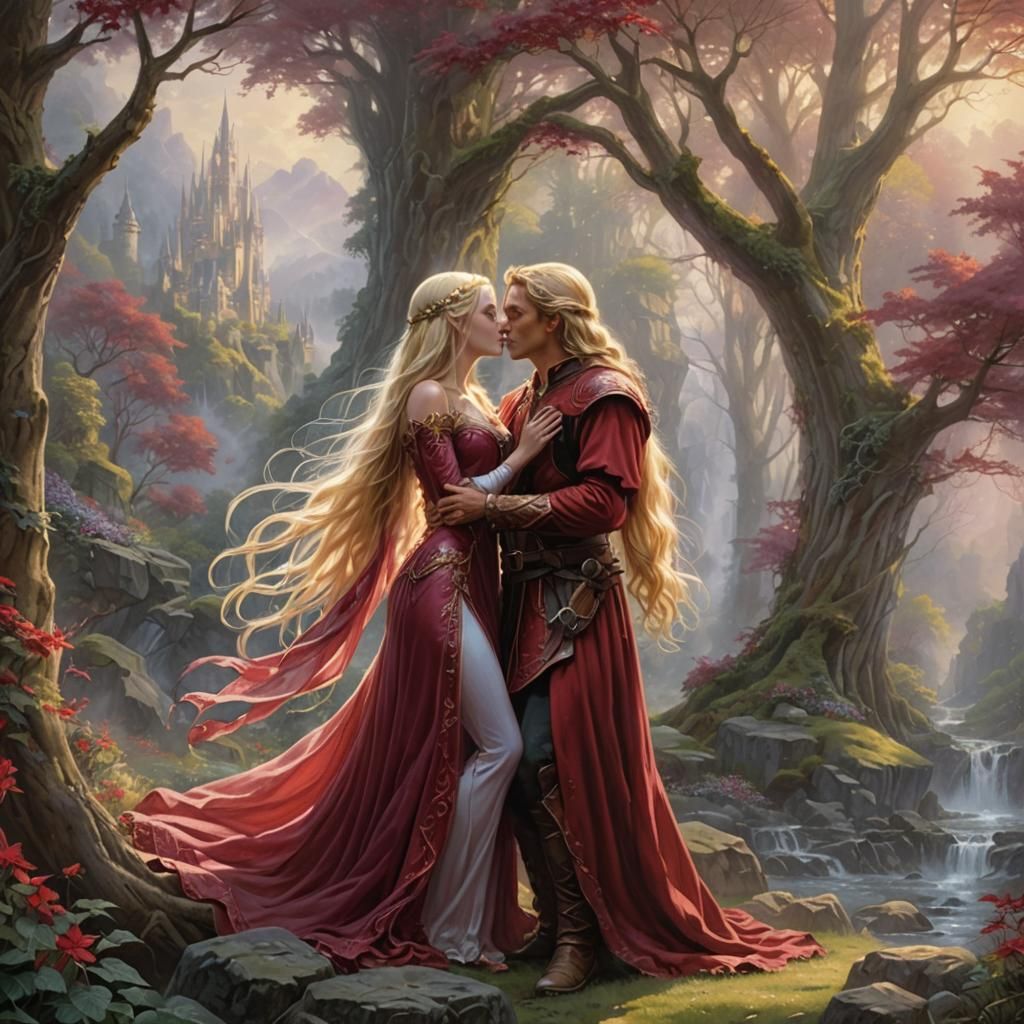 Elven Lovers Kiss in Ethereal Vale