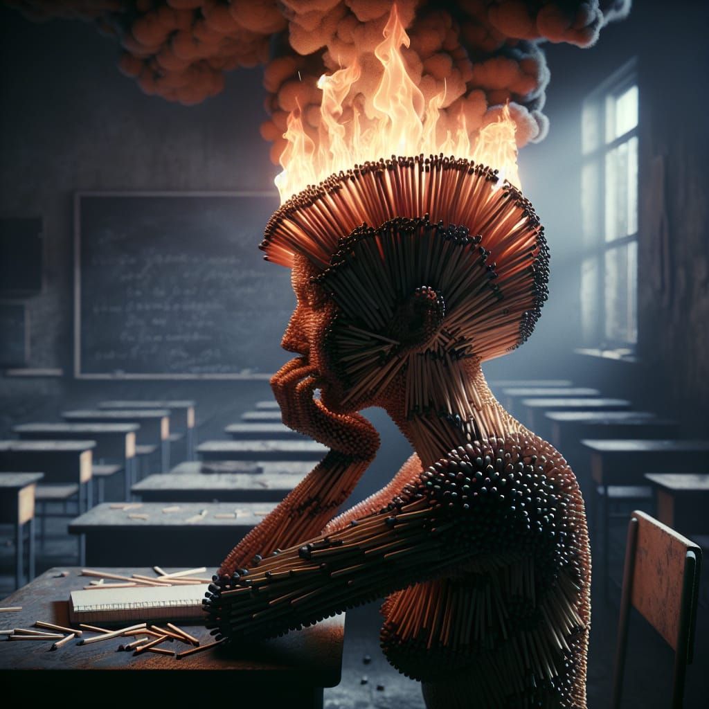 Burning Match Woman in Surreal Expressionistic Style