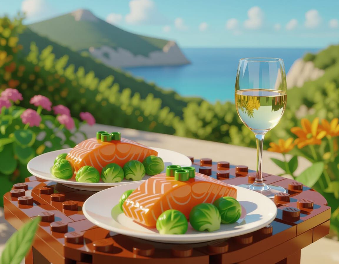 Lego Salmon Dish in Corsican Garden