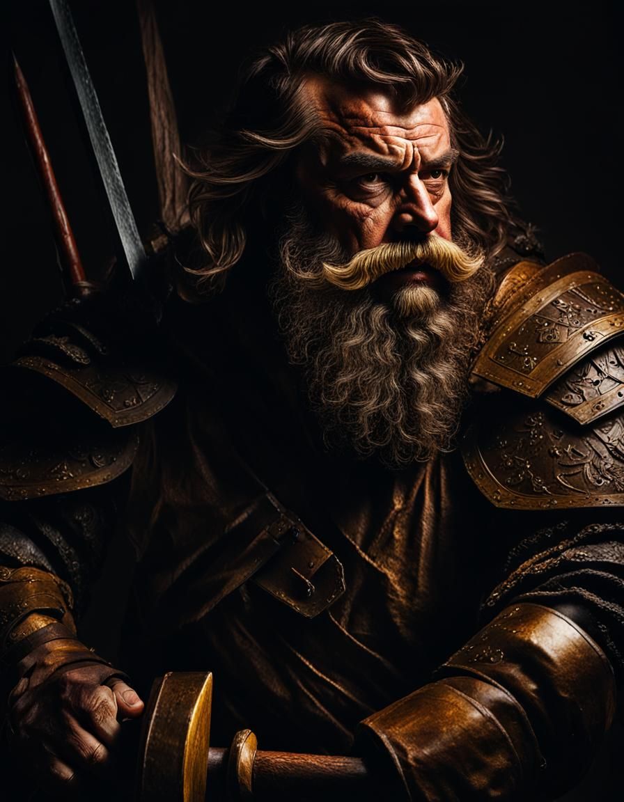 Dwarf Warrior Portrait in Baroque Realism Style