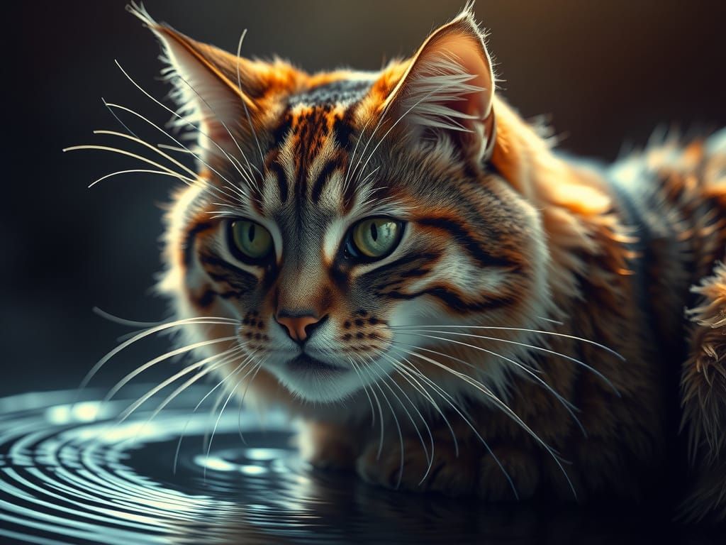 Dramatic Cat in Hyperrealistic Ripple Effect