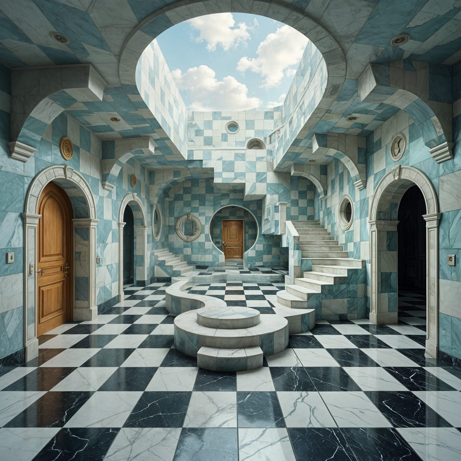 Surrealist Liminal Maze Room Inspired by Dali