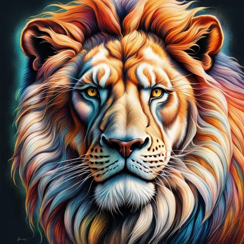 Vintage Fairy Tale Lion in Color Pencil Style