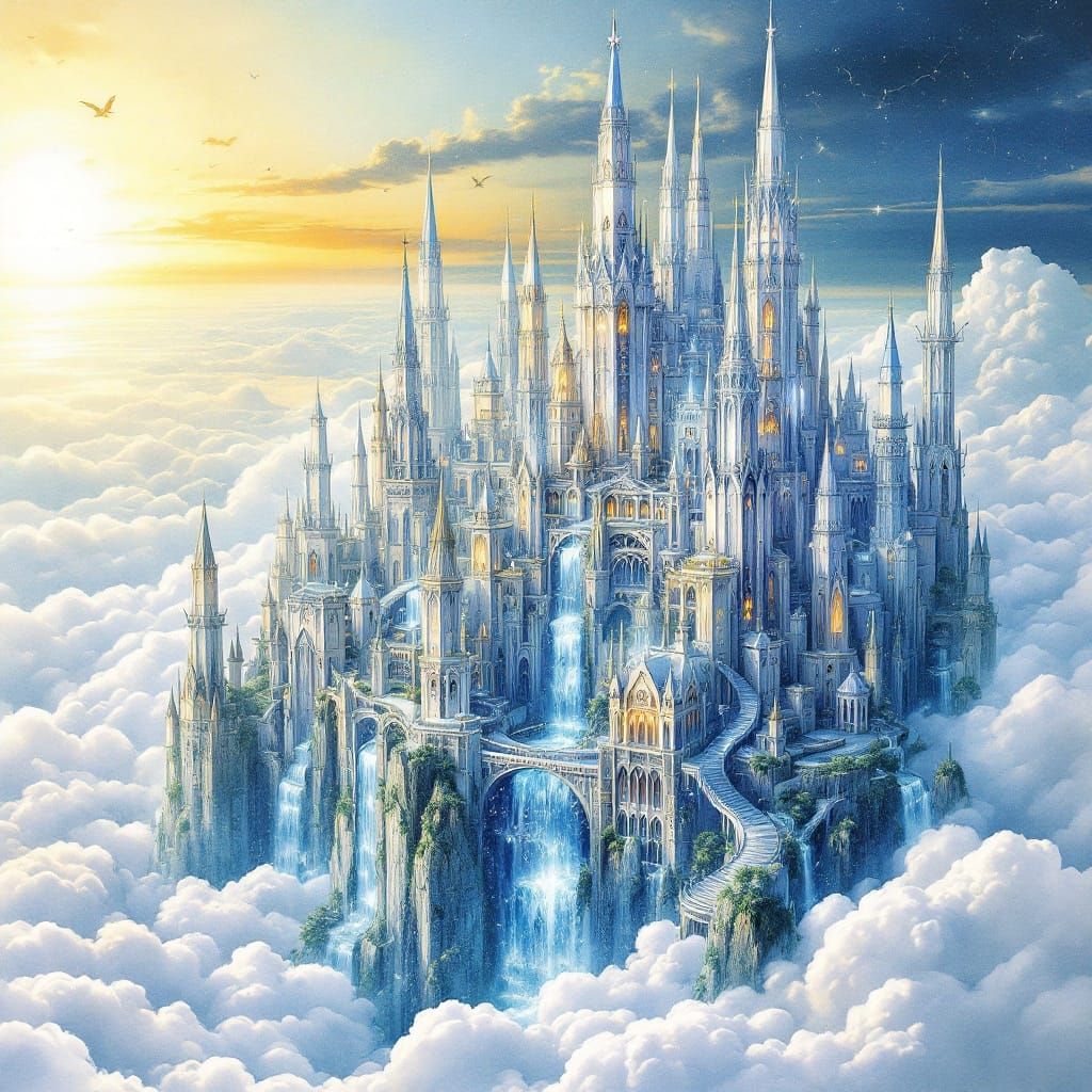 Floating Metropolis Anchored by Crystal Spires