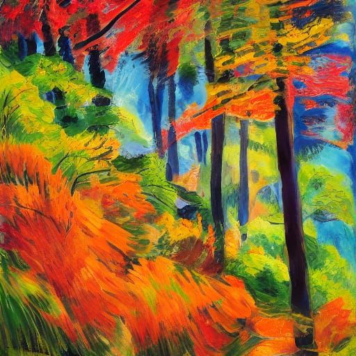 Autumn Waterfall in Expressive Painterly Style