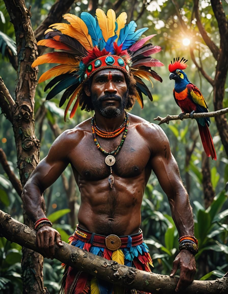 Papuan Man and Bird-of-Paradise: Detailed Matte Painting