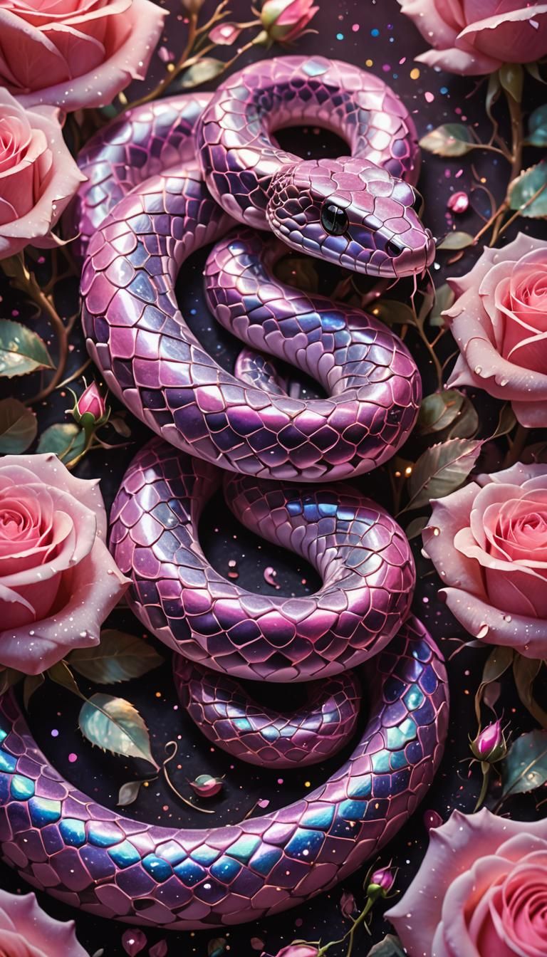 Pink Snake with Roses: a Cosmic Illustration