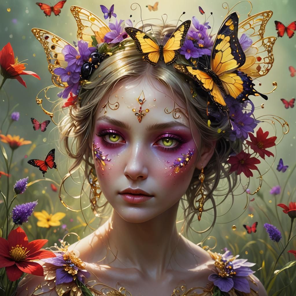 Butterfly with Fractal Wings in Dreamy Landscape