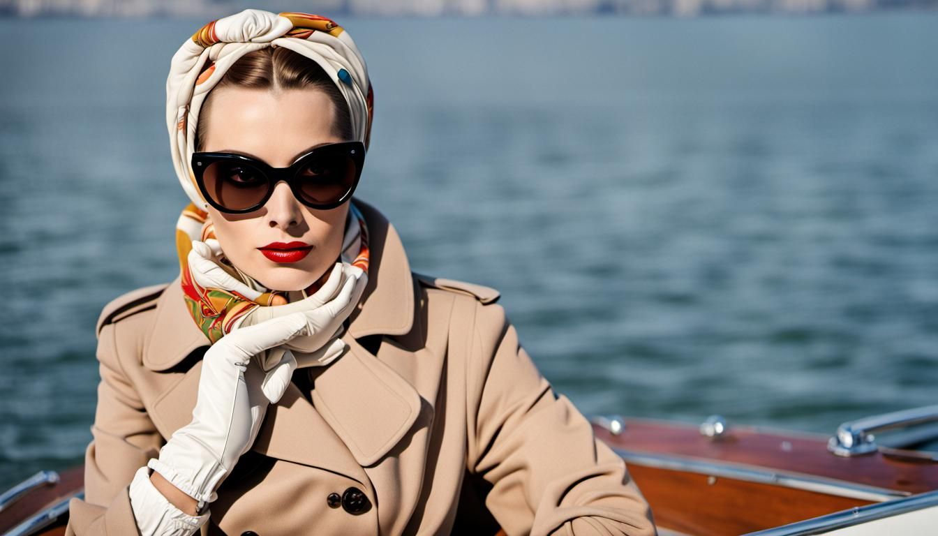 Femme Fatale Agent on Danube River in 1960s Style
