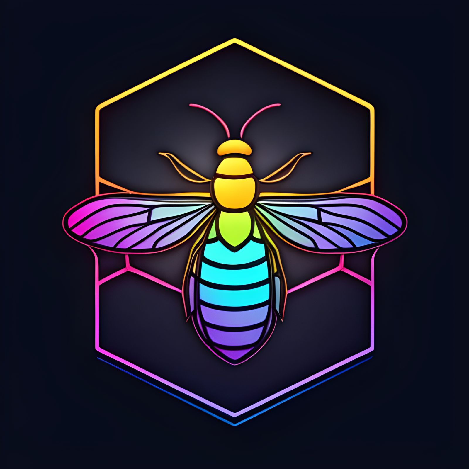 Vaporwave Bee and Honeycomb Geometric Design