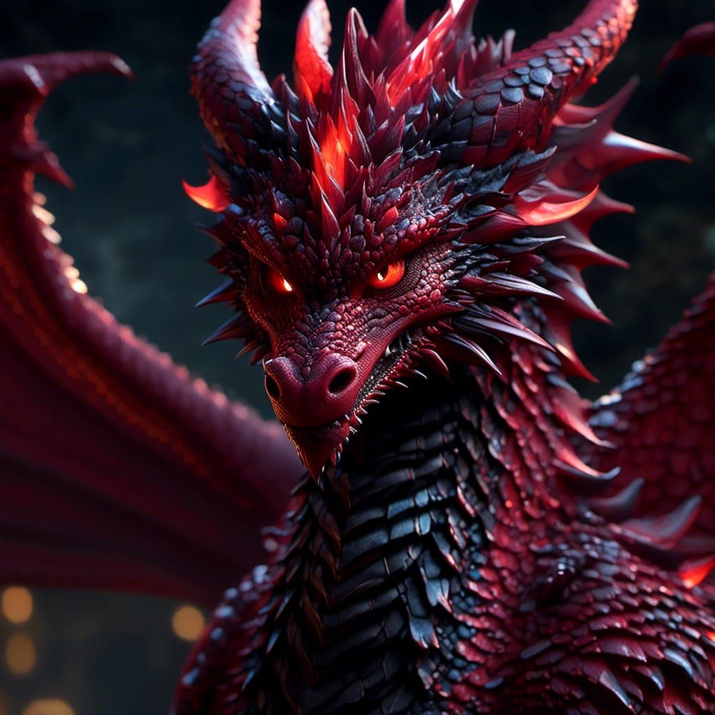 Anime Portrait of a Mythical Red and Black Dragon
