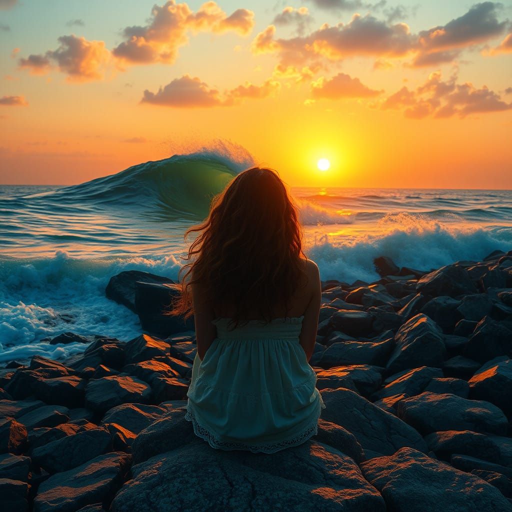 Dreamy Sunset on Rocky Beach