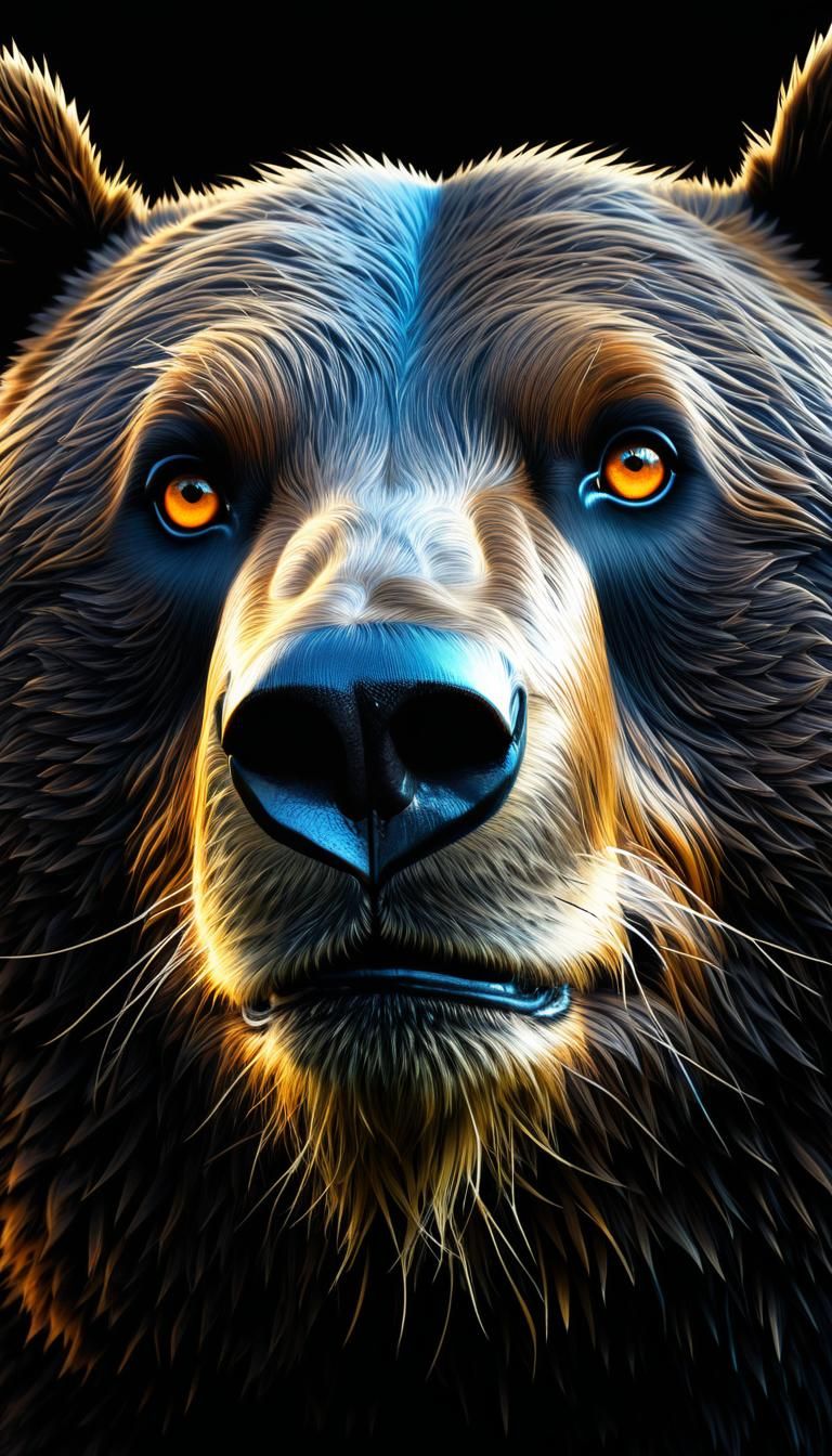 Giant Bear's Crystal Eyes in Neon Street Art Style