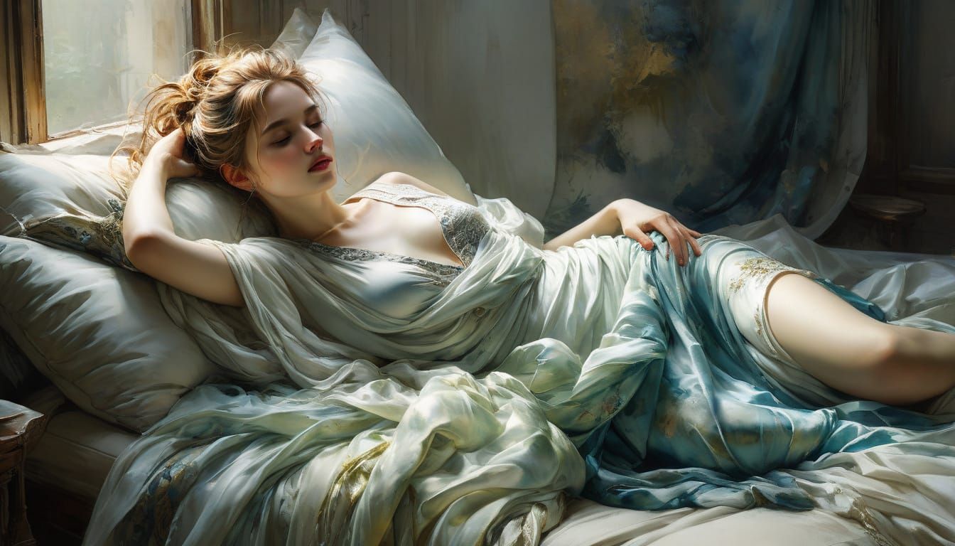 Goddess in Morning Light, Watercolor Portrait